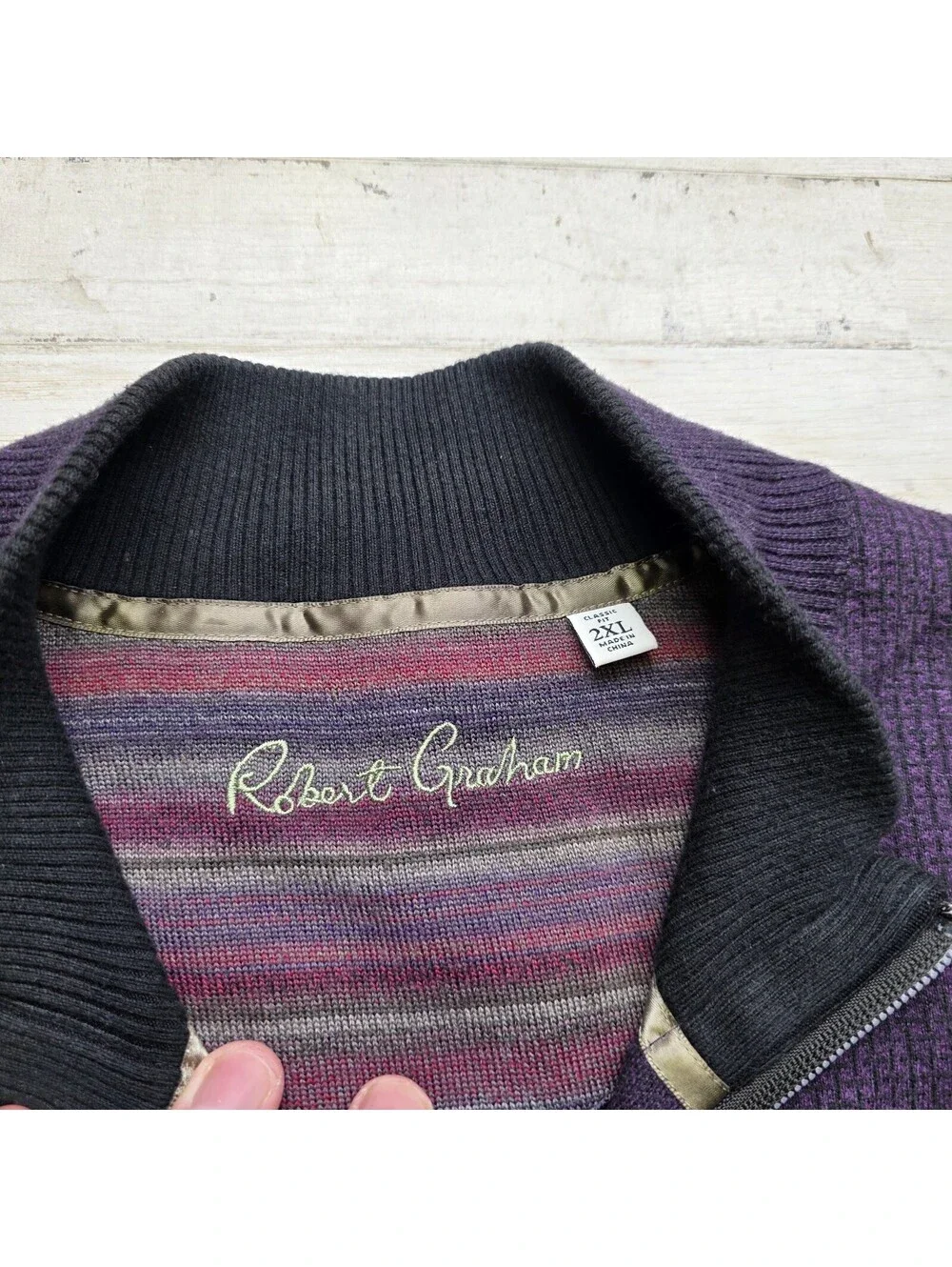 Robert Graham Full Zip Purple Sweater Men's 2XL - Pockets Casual Comfort
